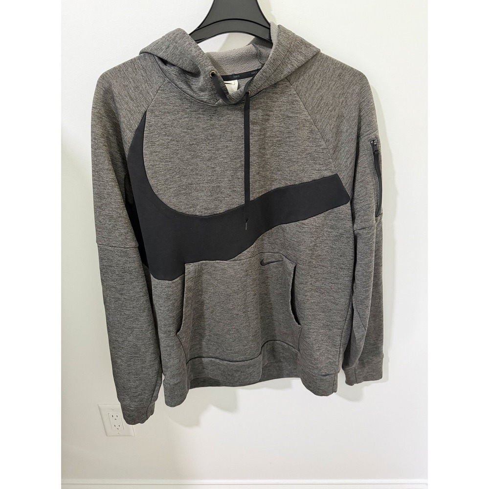 Nike Pullover Hoodie Men Large Heather Gray Good Oversized Swoosh Therma-FIT